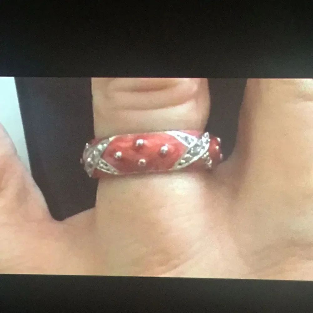 Silver Pink Enamel & CZ “X” Band Stack Ring - Picture 4 of 4